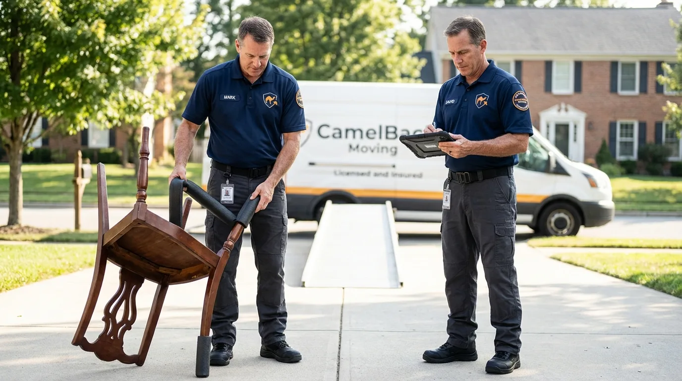 Movers inspecting furniture for damage prevention before loading in Thornton, IL
