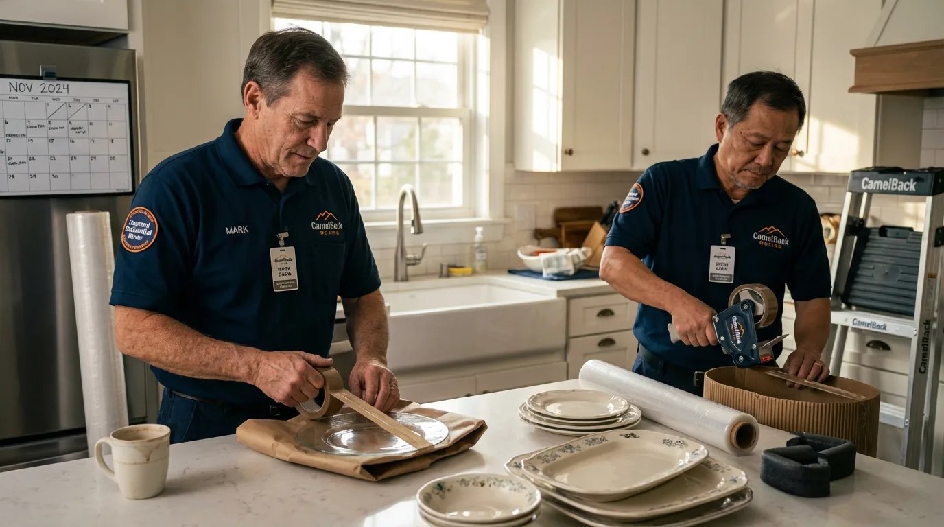 Professional crew packing kitchen dishware in Thornton, IL